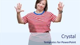  Presentation with dental down syndrome - PPT theme with young adult woman with down background and a sky blue colored foreground