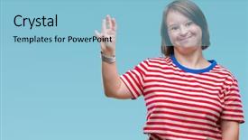  Presentation with down syndrom - PPT theme featuring young adult woman with down background and a  colored foreground