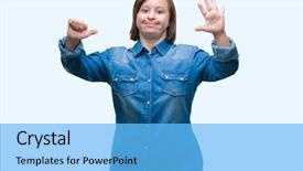  Presentation with down syndrome - PPT layouts enhanced with young adult woman with down background and a  colored foreground