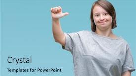  Presentation with down syndrome - Colorful PPT layouts enhanced with young adult woman with down backdrop and a  colored foreground