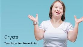  Presentation with dental down syndrome - Colorful slide set enhanced with young-adult-woman-with-down backdrop and a light blue colored foreground
