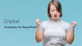  Presentation with down syndrome special education - Presentation theme with young-adult-woman-with-down background and a light blue colored foreground