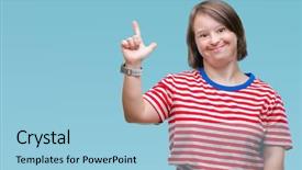  Presentation with down syndrome - Slides consisting of young adult woman with down background and a  colored foreground