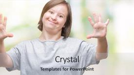  Presentation with down syndrome children disability school - PPT layouts consisting of young adult woman with down background and a light gray colored foreground