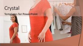  Presentation with women e commerce clothes - Theme with young adulthood - women in clothes shop background and a coral colored foreground
