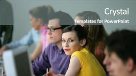  Presentation with business training - Slides featuring young adults in business training background and a gray colored foreground