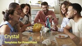  Presentation with talk - Slides with young adults laughing as they background and a tawny brown colored foreground