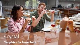  Presentation with restaurant - Slide set featuring young-adults-talking-and-smiling background and a coral colored foreground