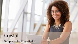  Presentation with motherhood and african american - Slide set featuring young adults technology - african american woman with tablet background and a soft green colored foreground