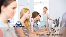  Presentation with class - Slide deck consisting of young adults technology - computer teacher helping students background and a  colored foreground