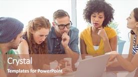  Presentation with students working in groups - Slides with young adults technology - fashion students working background and a coral colored foreground