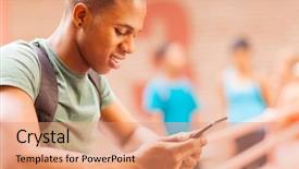  Presentation with university - Slide deck with young adults technology - happy male african university student background and a coral colored foreground