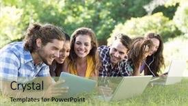  Presentation with park - Cool new slides with young adults technology - smiling friends in the park backdrop and a  colored foreground