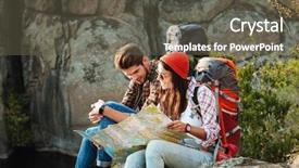  Presentation with map - Presentation enhanced with young adventure couple with map background and a gray colored foreground