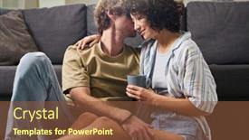  Presentation with tea coffee - Presentation theme enhanced with young-affectionate-brunette-woman background and a tawny brown colored foreground