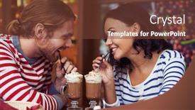  Presentation with dessert neighborhood - Colorful slides enhanced with young affectionate couple having dessert in cafe backdrop and a tawny brown colored foreground