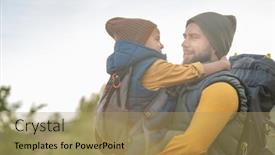  Presentation with father son hands - Beautiful slide deck featuring young-affectionate-father-with-backpack backdrop and a coral colored foreground
