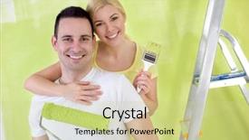  Presentation with multiracial team of young doctors stacking hands - Colorful presentation theme enhanced with young affectionate happy handy couple backdrop and a soft green colored foreground