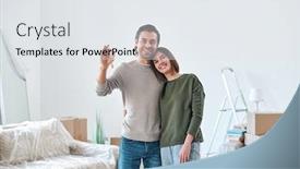  Presentation with house key - Theme enhanced with young-affectionate-woman-embracing background and a white colored foreground