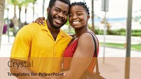  Presentation with young happy couple - PPT layouts having young-afircan-american-couple-smiling background and a gold colored foreground