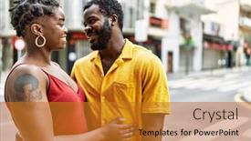  Presentation with young happy couple - Presentation featuring young-afircan-american-couple-smiling background and a gold colored foreground