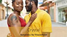  Presentation with young happy couple - PPT theme with young-afircan-american-couple-smiling background and a gold colored foreground