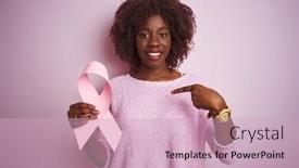  Presentation with pink ribbon - Colorful PPT theme enhanced with young-african-afro-woman-holding backdrop and a soft green colored foreground