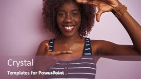  Presentation with frame pink - Colorful presentation enhanced with young african afro woman wearing striped t-shirt standing over isolated pink background smiling making frame with hands and fingers with happy face creativity and photography concept backdrop and a violet colored foreground