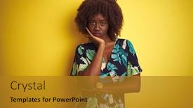  Presentation with afro - Presentation theme enhanced with young-african-afro-woman-wearing background and a gold colored foreground