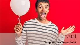  Presentation with balloon - PPT layouts enhanced with young-african-amercian-man-holding background and a coral colored foreground