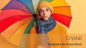  Presentation with attitude - Audience pleasing PPT theme consisting of young-african-amercian-man-holding backdrop and a gold colored foreground