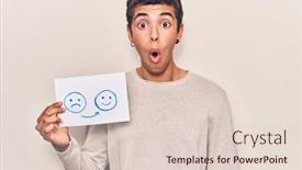  Presentation with happy sad face man - PPT theme having young-african-amercian-man-holding background and a lemonade colored foreground