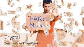  Presentation with fake news - PPT layouts enhanced with young-african-amercian-man-holding background and a coral colored foreground