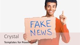  Presentation with fake news - PPT theme enhanced with young-african-amercian-man-holding background and a lemonade colored foreground