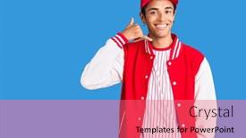  Presentation with hand shake telephone - Colorful slide deck enhanced with young-african-amercian-man-wearing backdrop and a coral colored foreground