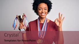 Presentation with trophy - PPT theme having young-african-american-afro-athlete background and a tawny brown colored foreground