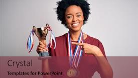  Presentation with curly hair - Beautiful presentation design featuring young-african-american-afro-athlete backdrop and a tawny brown colored foreground