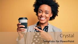  Presentation with curly hair - Presentation theme featuring young-african-american-afro-businesswoman background and a coral colored foreground
