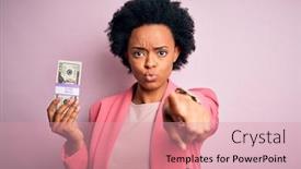  Presentation with curly hair - Presentation design consisting of young-african-american-afro-businesswoman background and a coral colored foreground