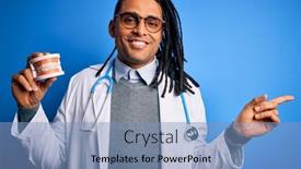  Presentation with doctor african - Audience pleasing PPT theme consisting of young-african-american-afro-dentist backdrop and a teal colored foreground