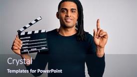  Presentation with clapboard - Theme enhanced with young-african-american-afro-director background and a navy blue colored foreground