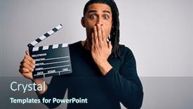  Presentation with director - Amazing PPT layouts having young-african-american-afro-director backdrop and a navy blue colored foreground