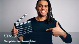  Presentation with clapboard - Slide set featuring young-african-american-afro-director background and a navy blue colored foreground