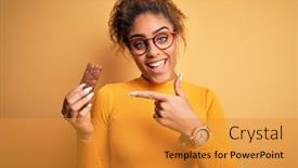  Presentation with protein bar - Audience pleasing slide deck consisting of young-african-american-afro-girl backdrop and a gold colored foreground