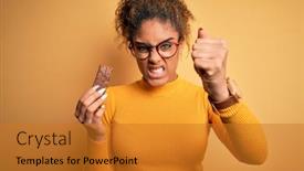  Presentation with protein bar - Slide set having young-african-american-afro-girl background and a gold colored foreground