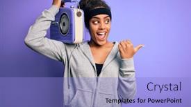  Presentation with vintage radio - Presentation design with young-african-american-afro-girl background and a light blue colored foreground