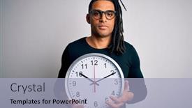  Presentation with clock countdown - Beautiful presentation theme featuring young-african-american-afro-man backdrop and a light blue colored foreground