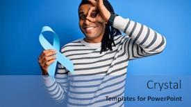  Presentation with blue ribbon - Audience pleasing slides consisting of young-african-american-afro-man backdrop and a teal colored foreground