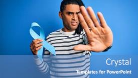  Presentation with blue ribbon - Slide deck enhanced with young-african-american-afro-man background and a teal colored foreground