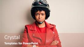 Presentation with motorcycle - PPT layouts enhanced with young-african-american-afro-motorcyclist background and a coral colored foreground